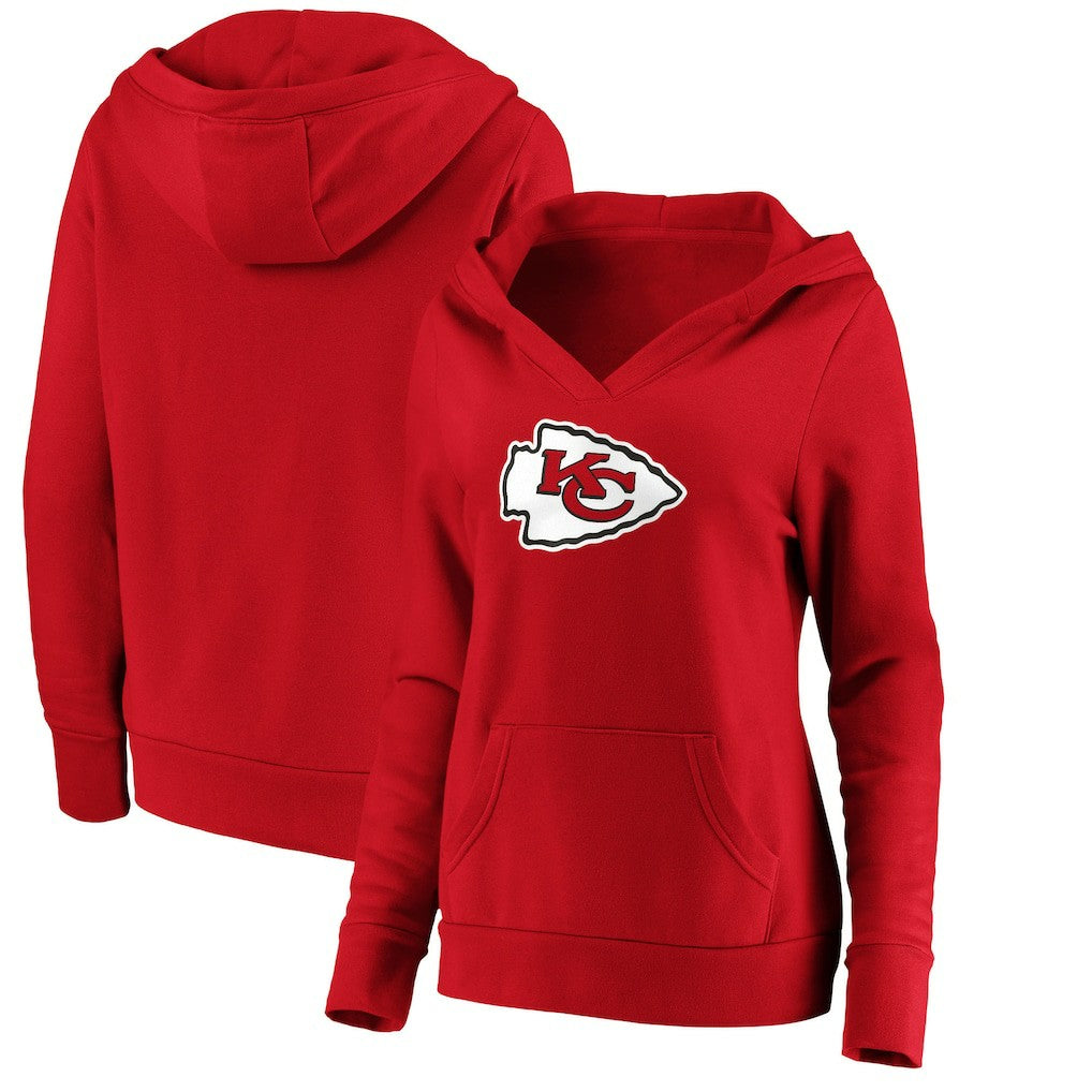 Kansas City Chiefs Women's Primary Team Logo V-Neck Pullover Hoodie Red - Fanatics