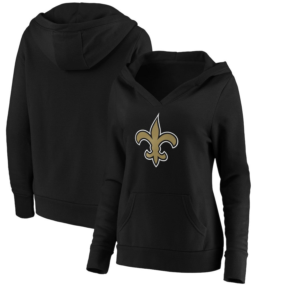 New Orleans Saints Women's Primary Team Logo V-Neck Pullover Hoodie Black - Fanatics