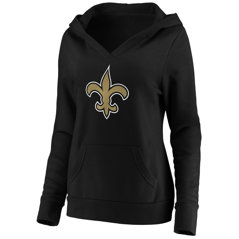 New Orleans Saints Women's Primary Team Logo V-Neck Pullover Hoodie Black - Fanatics
