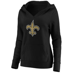 New Orleans Saints Women's Primary Team Logo V-Neck Pullover Hoodie Black - Fanatics