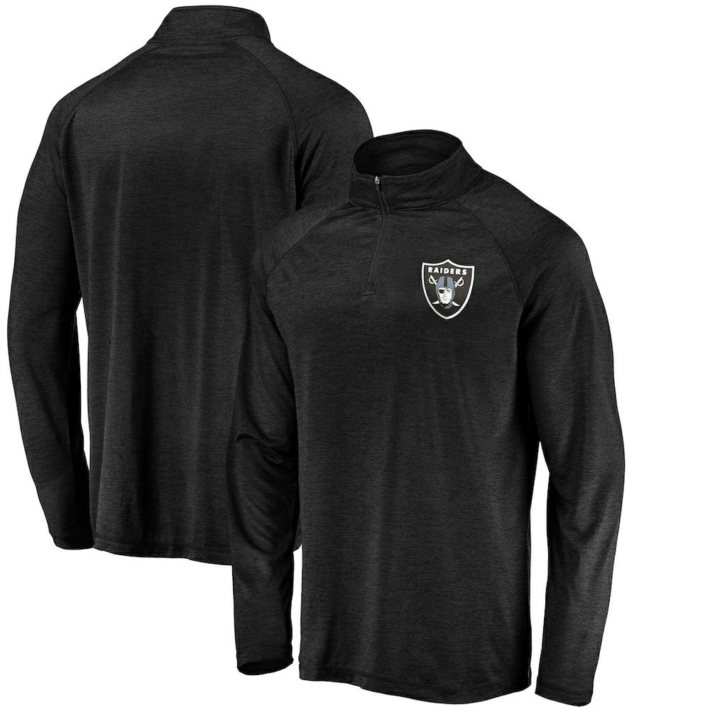 Las Vegas Raiders Striated Primary Logo Raglan Quarter-Zip Pullover Jacket Black - Fanatics