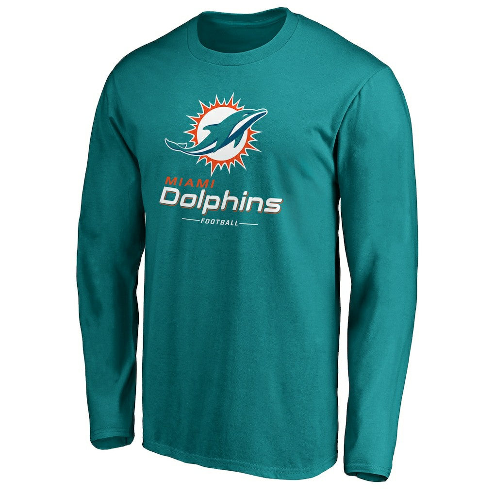 Miami Dolphins Team Lockup Long Sleeve T-Shirt Aqua - Fanatics