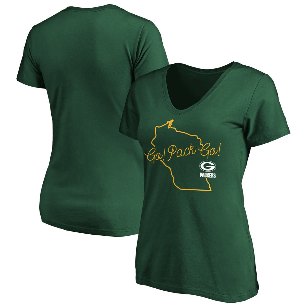 Green Bay Packers Women's Team Iconic Script State V-Neck T-Shirt Green - Fanatics
