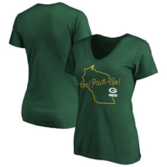 Green Bay Packers Women's Team Iconic Script State V-Neck T-Shirt Green - Fanatics
