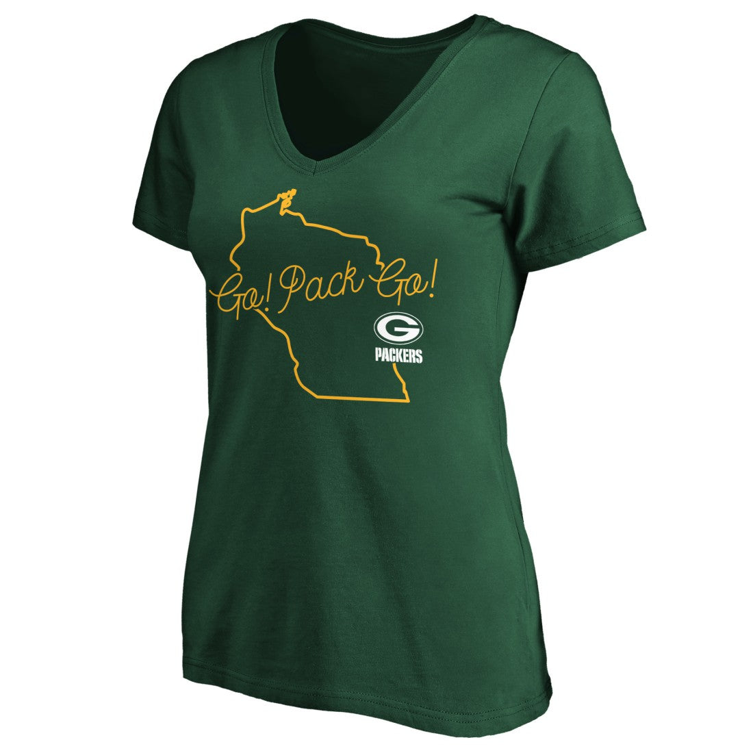 Green Bay Packers Women's Team Iconic Script State V-Neck T-Shirt Green - Fanatics