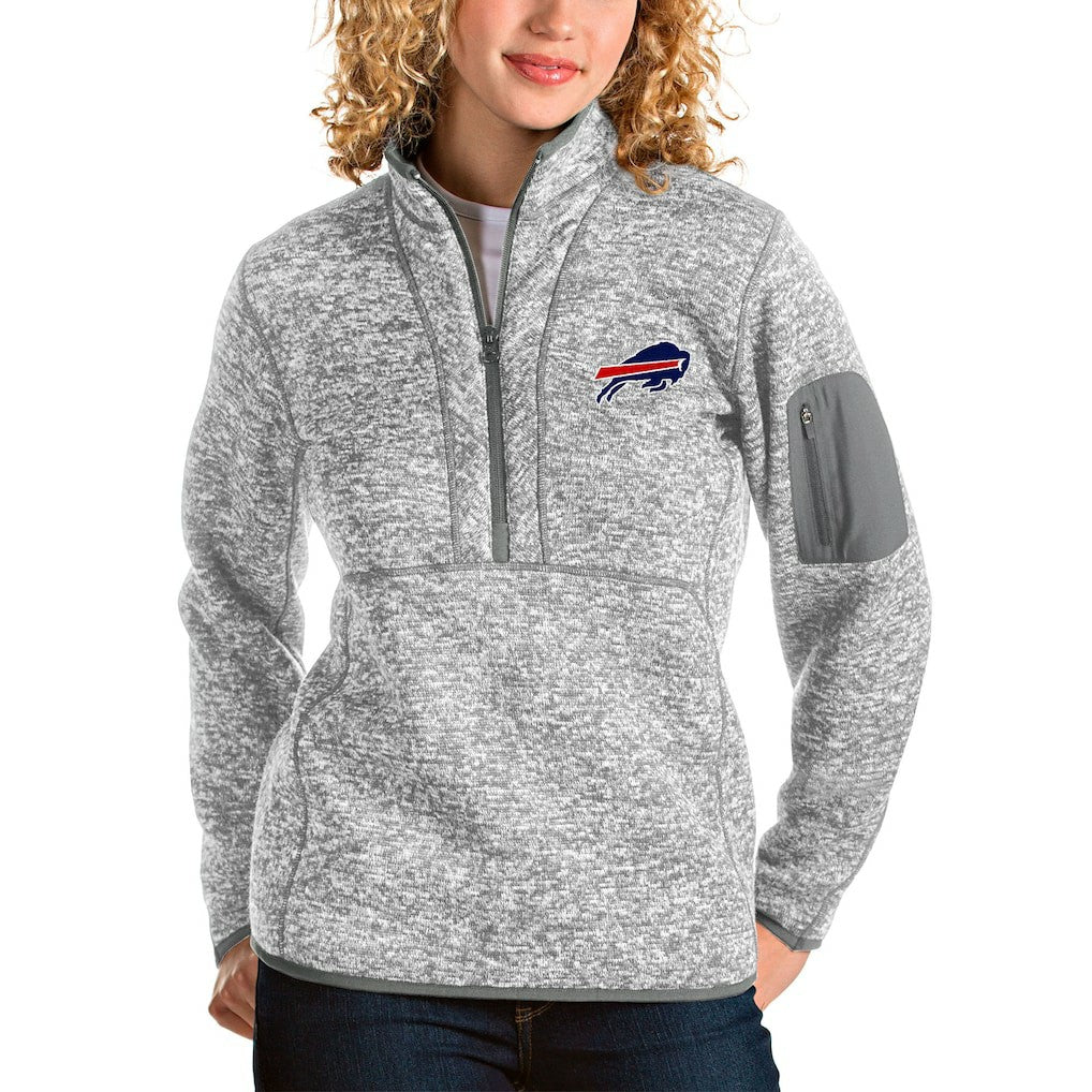 Buffalo Bills Antigua Women's Fortune Half-Zip Pullover Jacket Gray - NFL