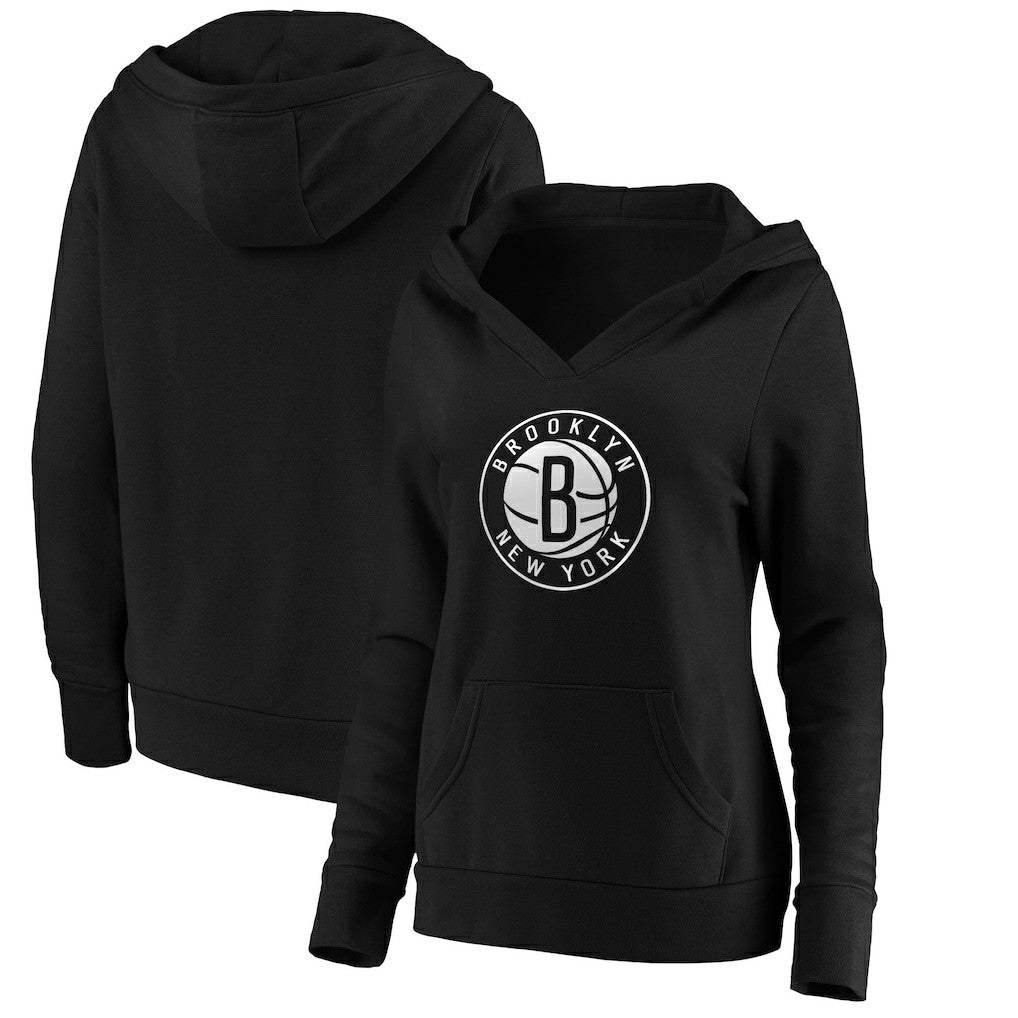 Fanatics - Brooklyn Nets Women's Primary Logo V-Neck Pullover Hoodie - Black