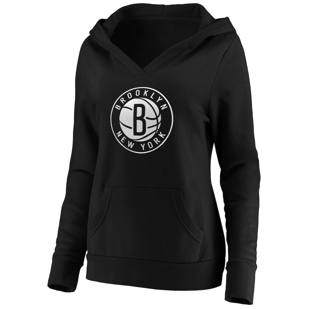 Fanatics - Brooklyn Nets Women's Primary Logo V-Neck Pullover Hoodie - Black