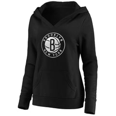Fanatics - Brooklyn Nets Women's Primary Logo V-Neck Pullover Hoodie - Black