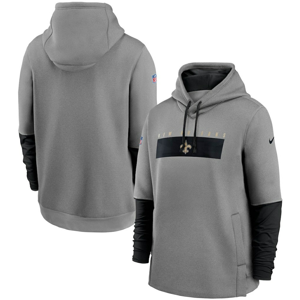 New Orleans Saints Sideline Playbook Performance Pullover Hoodie Heathered Gray/Black - Nike