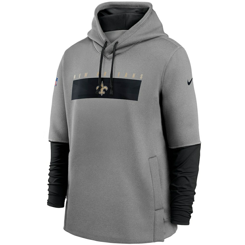 New Orleans Saints Sideline Playbook Performance Pullover Hoodie Heathered Gray/Black - Nike