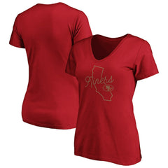 San Francisco 49ers Women's Iconic Script State V-Neck T-Shirt Scarlet - Fanatics