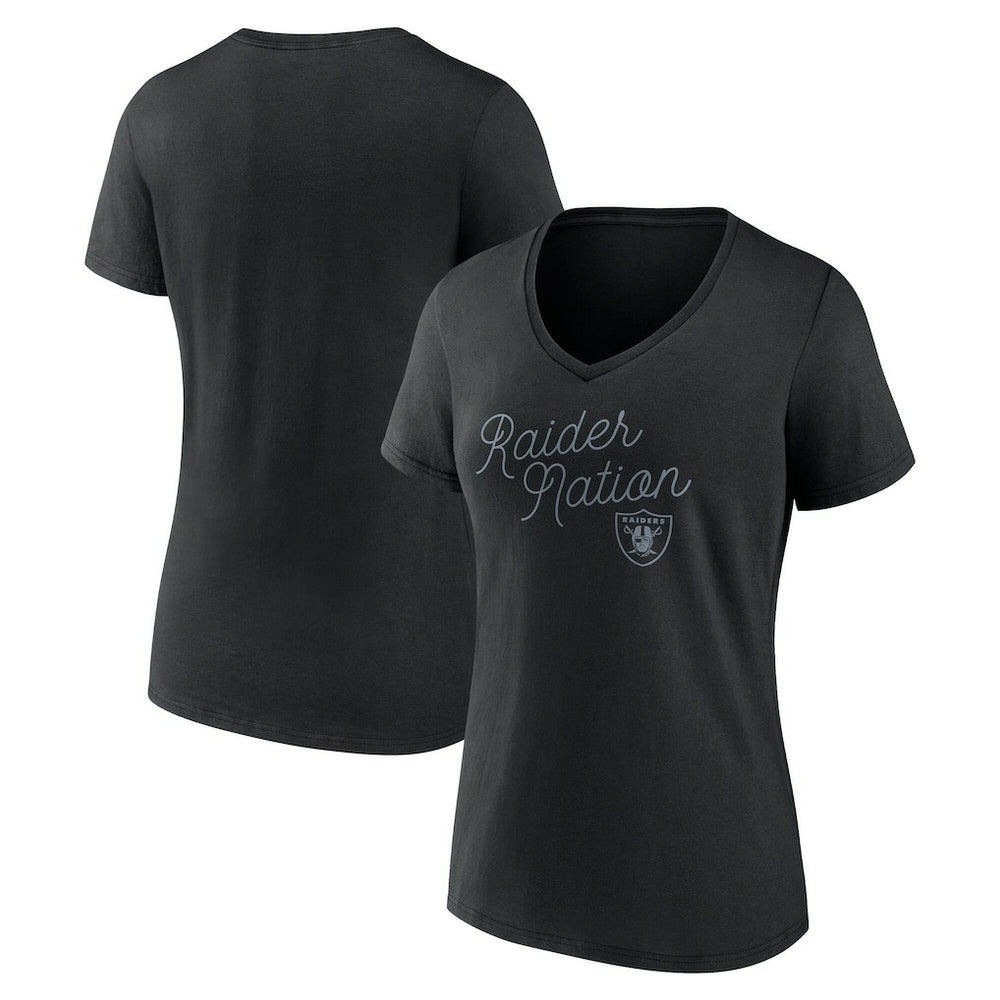 Las Vegas Raiders Women's Iconic Script State V-Neck T-Shirt Black - Fanatics