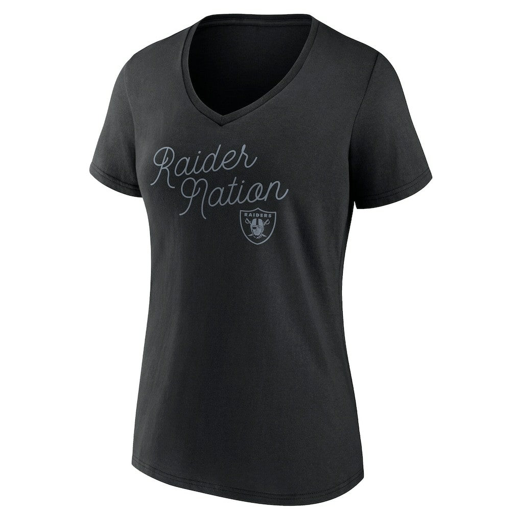 Las Vegas Raiders Women's Iconic Script State V-Neck T-Shirt Black - Fanatics