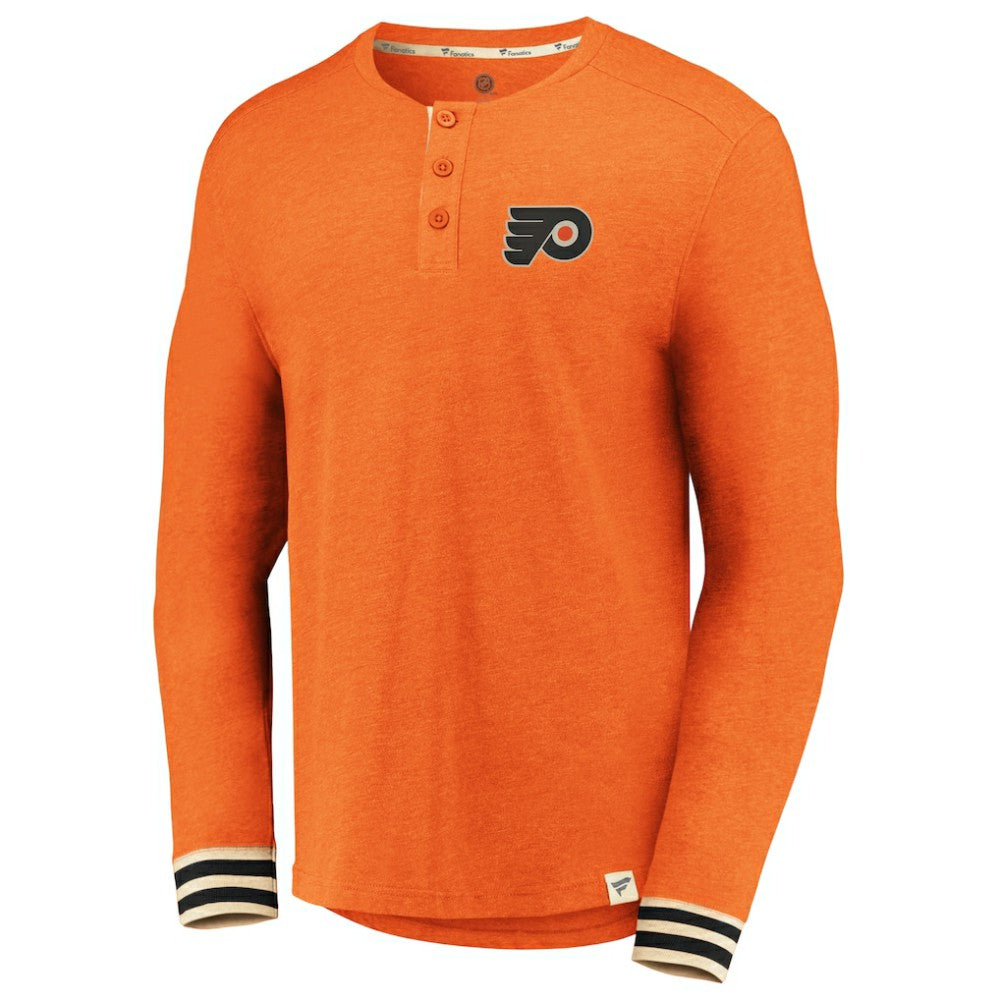 Philadelphia Flyers - Fanatics True Classics Henley Long Sleeve T-Shirt Heathered Orange