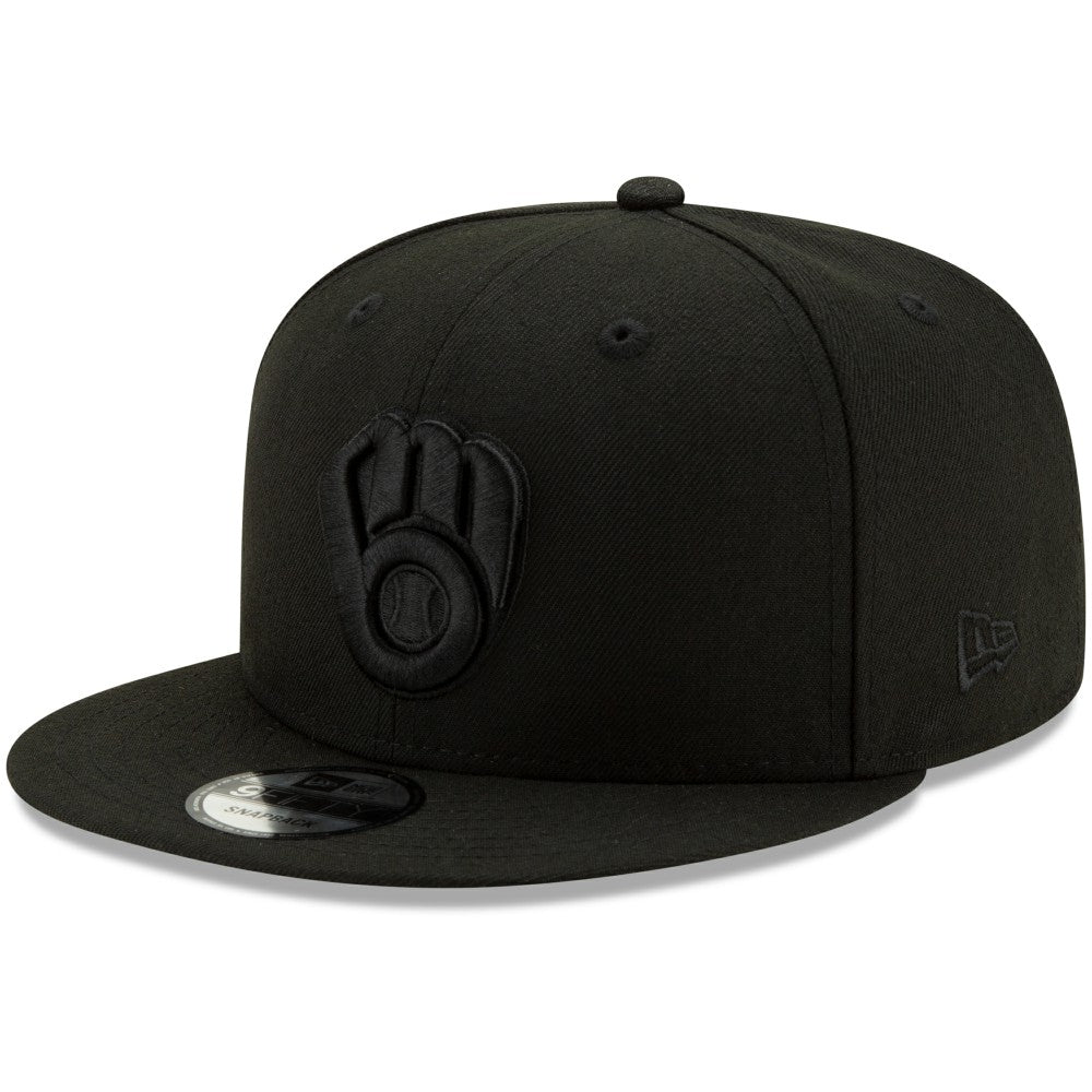 Milwaukee Brewers New Era Black on Black 9FIFTY Snapback Adjustable Hat Lifestyle
