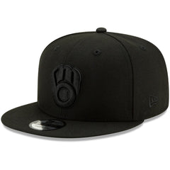 Milwaukee Brewers New Era Black on Black 9FIFTY Snapback Adjustable Hat Lifestyle