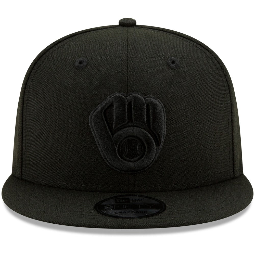 Milwaukee Brewers New Era Black on Black 9FIFTY Snapback Adjustable Hat Lifestyle