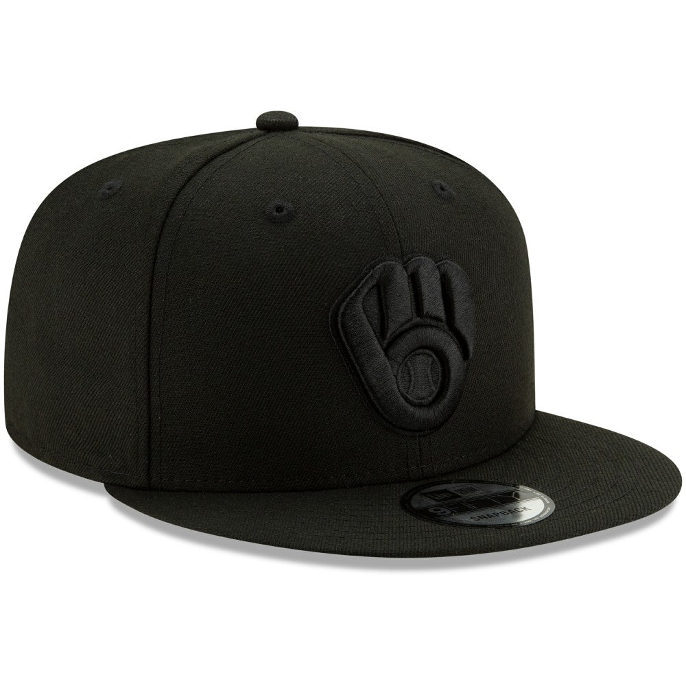 Milwaukee Brewers New Era Black on Black 9FIFTY Snapback Adjustable Hat Lifestyle