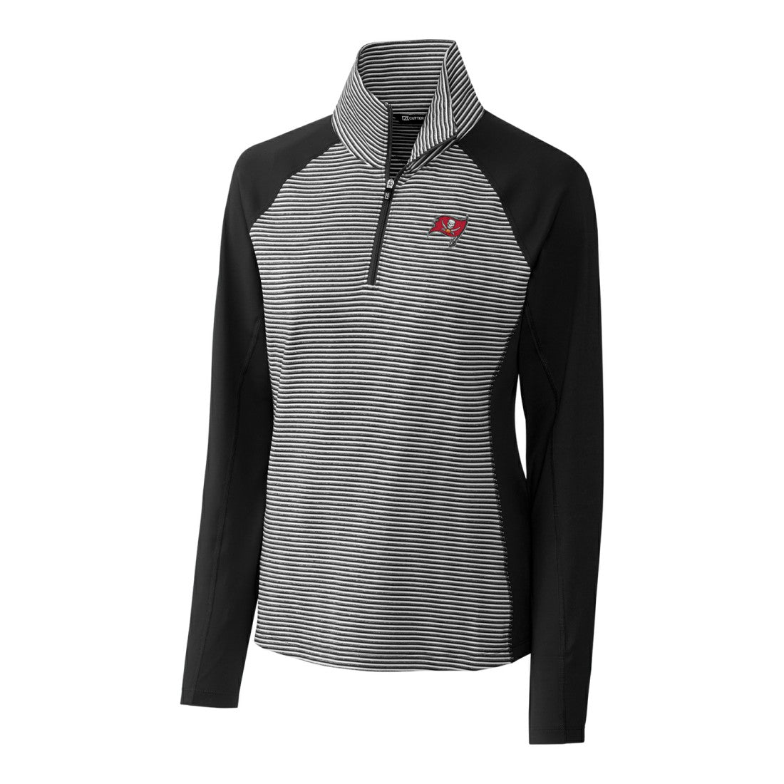 Tampa Bay Buccaneers Cutter & Buck Women's Forge Tonal Stripe Half-Zip Pullover Jacket Black - NFL