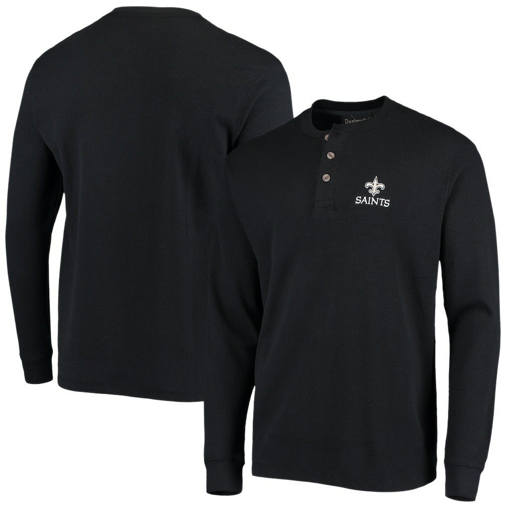 New Orleans Saints Dunbrooke Logo Maverick Thermal Henley Long Sleeve T-Shirt Black - NFL
