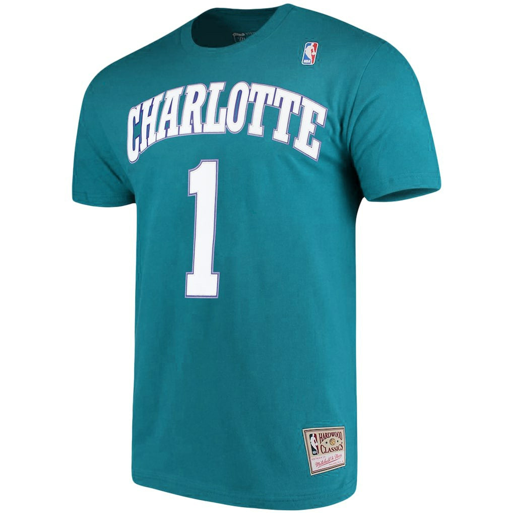 Mitchell & Ness - Muggsy Bogues Charlotte Hornets Hardwood Classics Name & Number Player T-Shirt - Teal