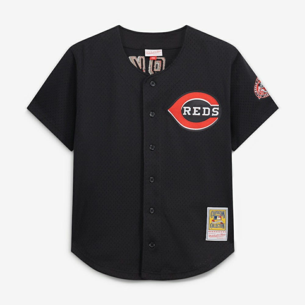 Barry Larkin Cincinnati Reds Mitchell & Ness Cooperstown Collection Mesh Batting Practice Button-Up Jersey - Black | MLB Jerseys