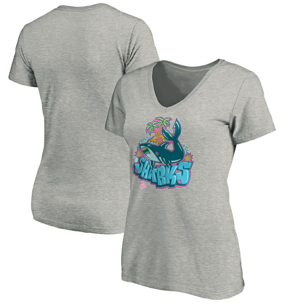 San Jose Sharks - Women's Graffiti Shark V-Neck T-Shirt Heather Gray