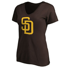 San Diego Padres Fanatics Women's Core Official Logo V-Neck T-Shirt for sale