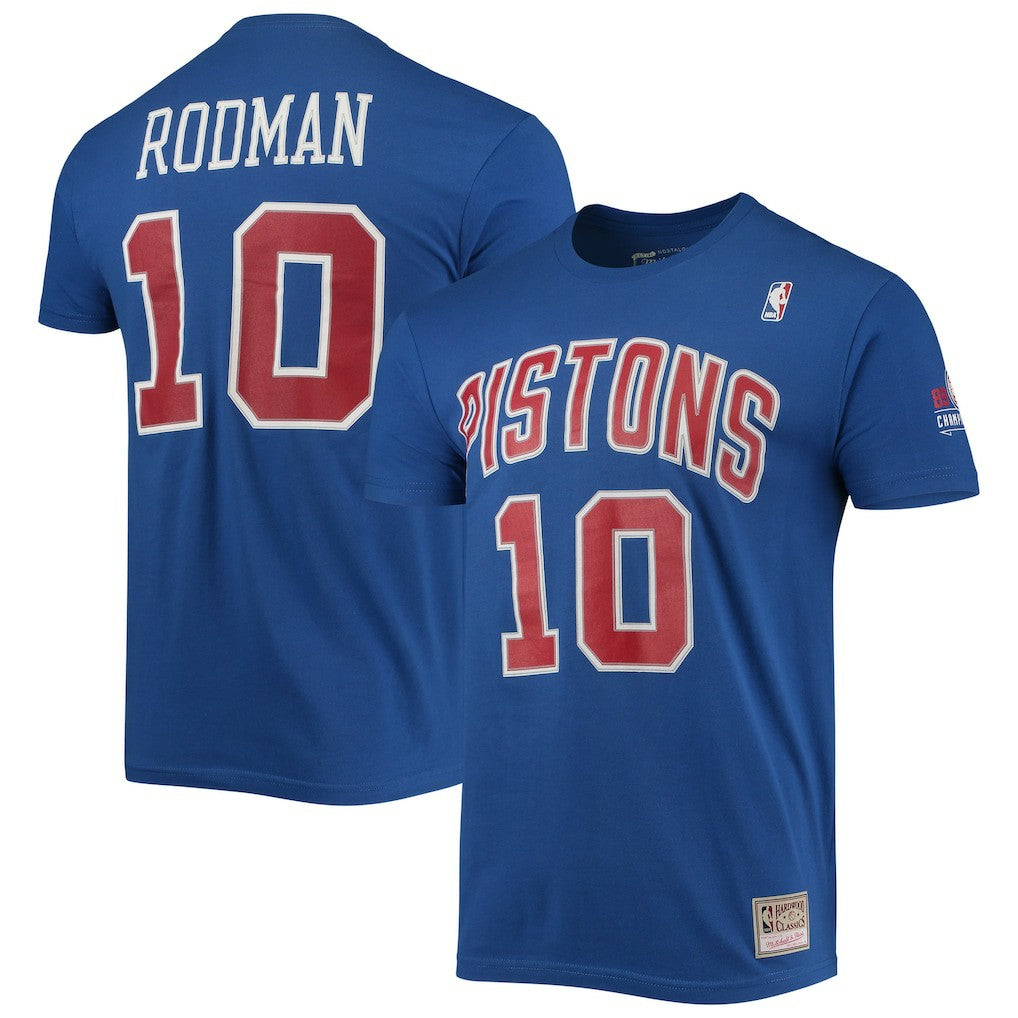 Mitchell & Ness - Dennis Rodman Detroit Pistons Hardwood Classics Stitch Name & Number T-Shirt - Blue