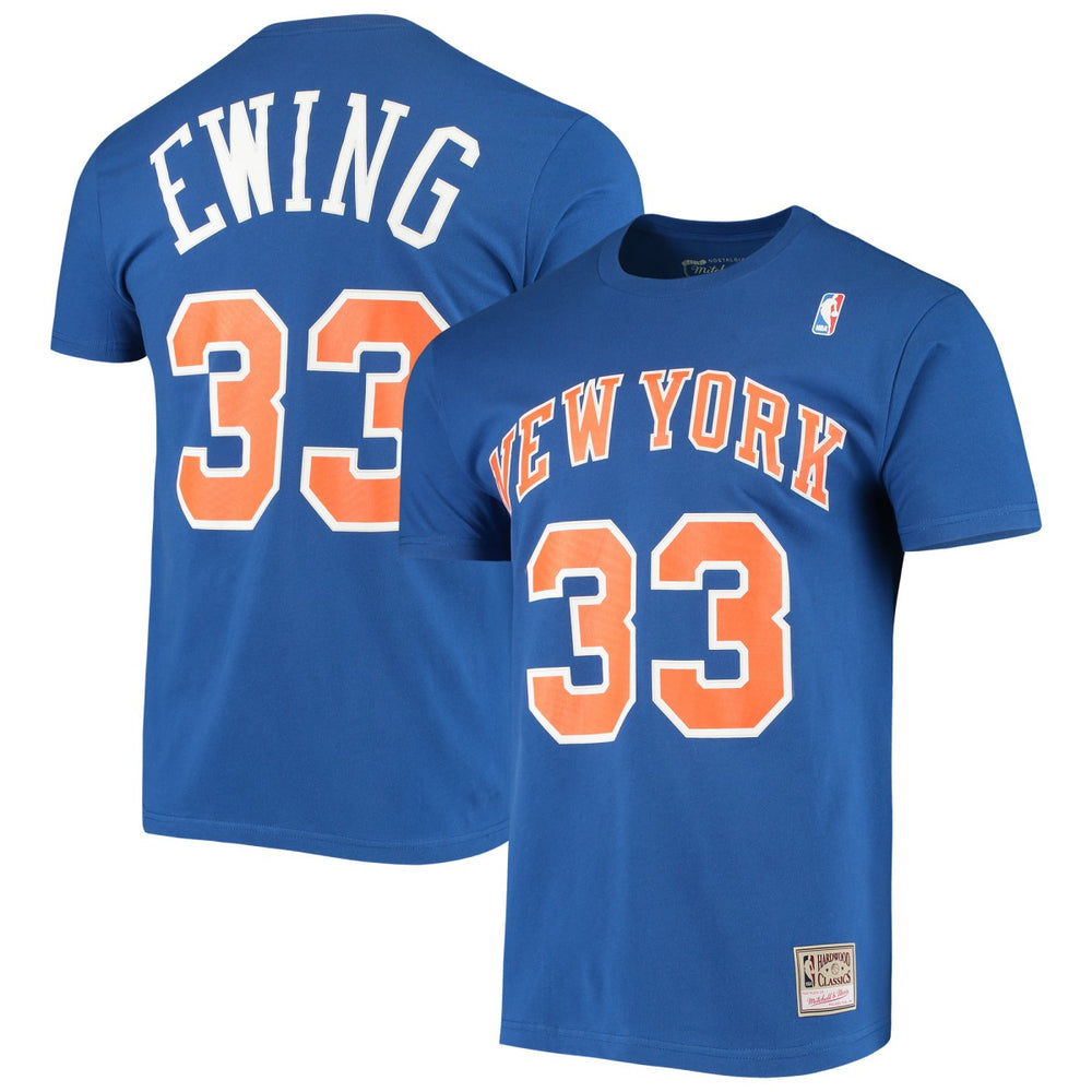 Mitchell & Ness - Patrick Ewing New York Knicks Hardwood Classics Stitch Name & Number T-Shirt - Blue