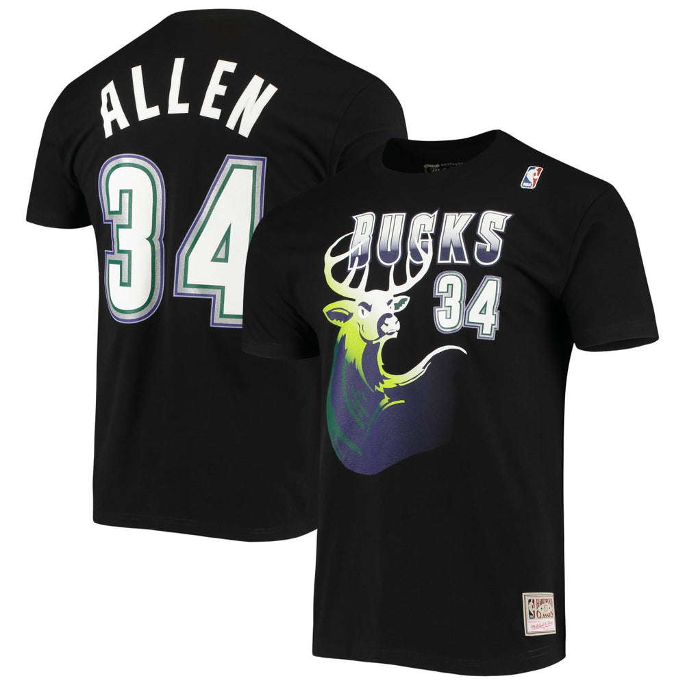 Mitchell & Ness - Ray Allen Milwaukee Bucks Hardwood Classics Stitch Name & Number T-Shirt - Black