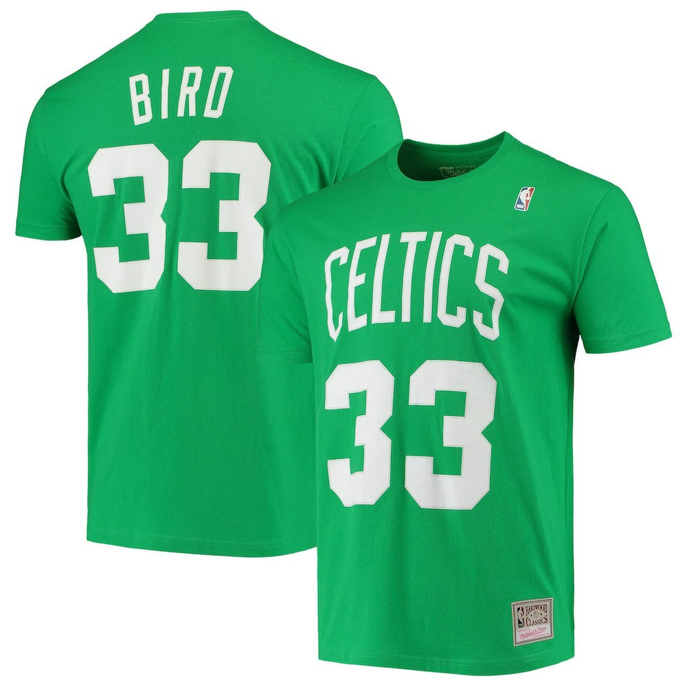 Mitchell & Ness - Larry Bird Boston Celtics Hardwood Classics Stitch Name & Number T-Shirt - Kelly Green