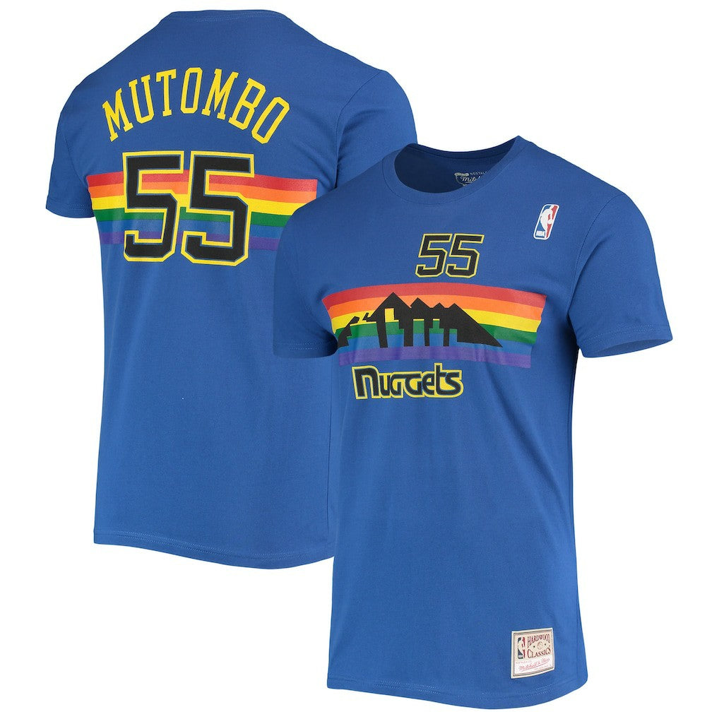 Mitchell & Ness - Dikembe Mutombo Denver Nuggets Hardwood Classics Stitch Name & Number T-Shirt - Royal