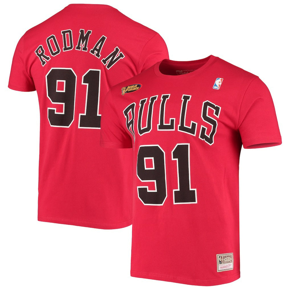 Mitchell & Ness - Dennis Rodman Chicago Bulls Hardwood Classics Stitch Name & Number T-Shirt - Red