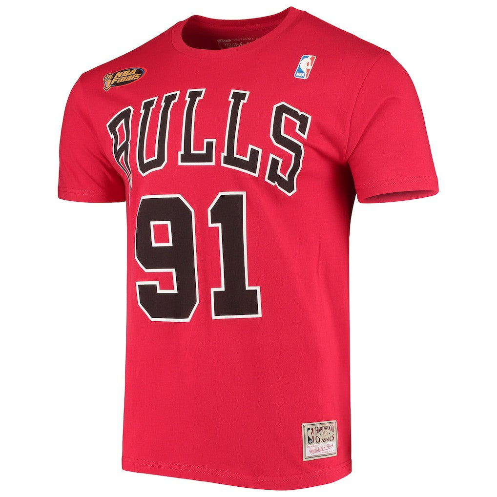 Mitchell & Ness - Dennis Rodman Chicago Bulls Hardwood Classics Stitch Name & Number T-Shirt - Red