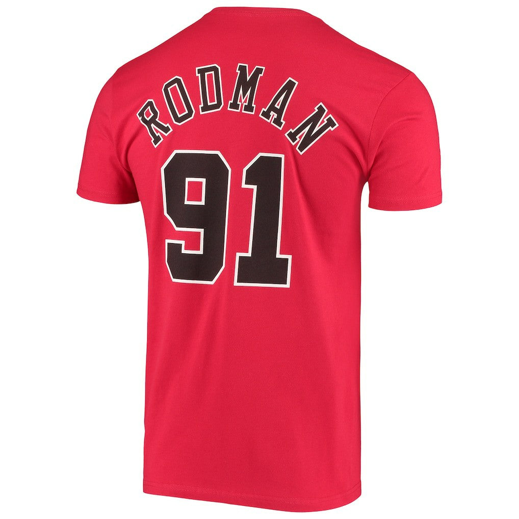 Mitchell & Ness - Dennis Rodman Chicago Bulls Hardwood Classics Stitch Name & Number T-Shirt - Red