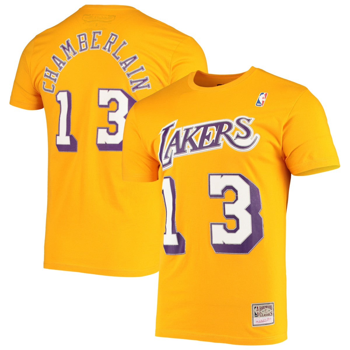 Mitchell & Ness - Wilt Chamberlain Los Angeles Lakers Hardwood Classics Stitch Name & Number T-Shirt - Gold