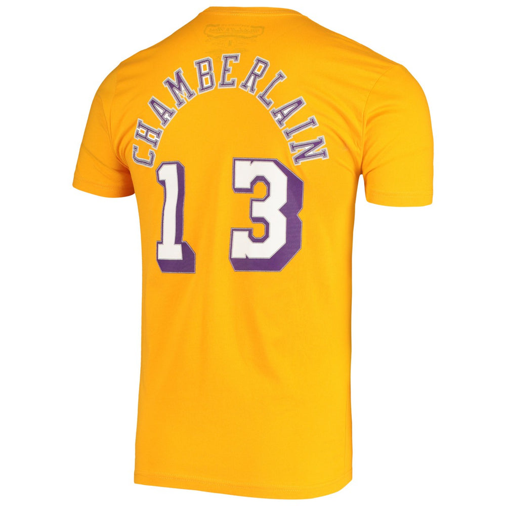Mitchell & Ness - Wilt Chamberlain Los Angeles Lakers Hardwood Classics Stitch Name & Number T-Shirt - Gold