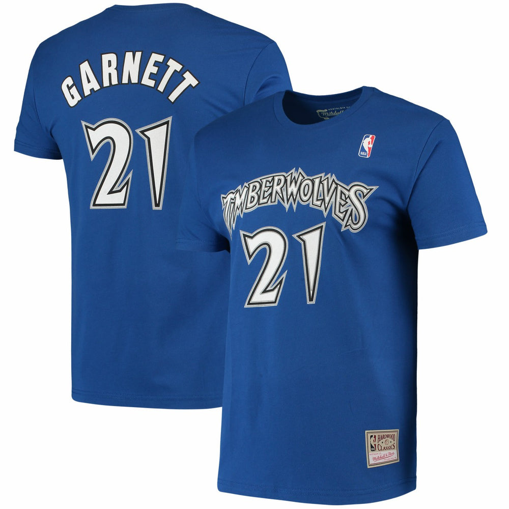 Mitchell & Ness - Kevin Garnett Minnesota Timberwolves Hardwood Classics Stitch Name & Number T-Shirt - Blue