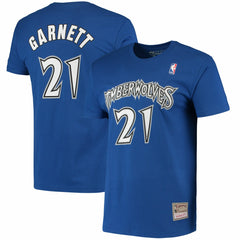 Mitchell & Ness - Kevin Garnett Minnesota Timberwolves Hardwood Classics Stitch Name & Number T-Shirt - Blue