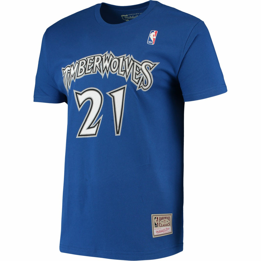 Mitchell & Ness - Kevin Garnett Minnesota Timberwolves Hardwood Classics Stitch Name & Number T-Shirt - Blue