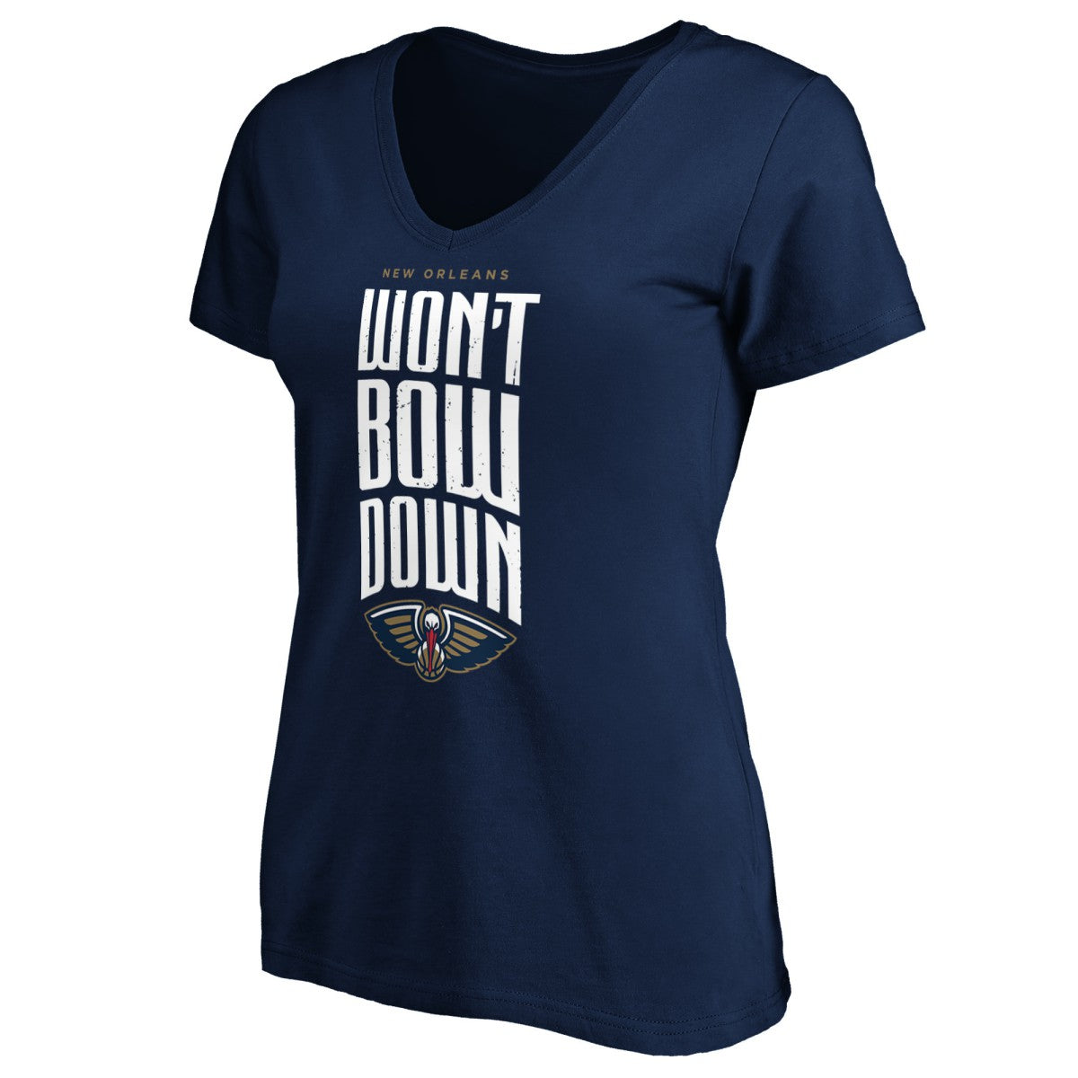 NBA - New Orleans Pelicans Women's Won't Bow Down V-Neck T-Shirt - Navy