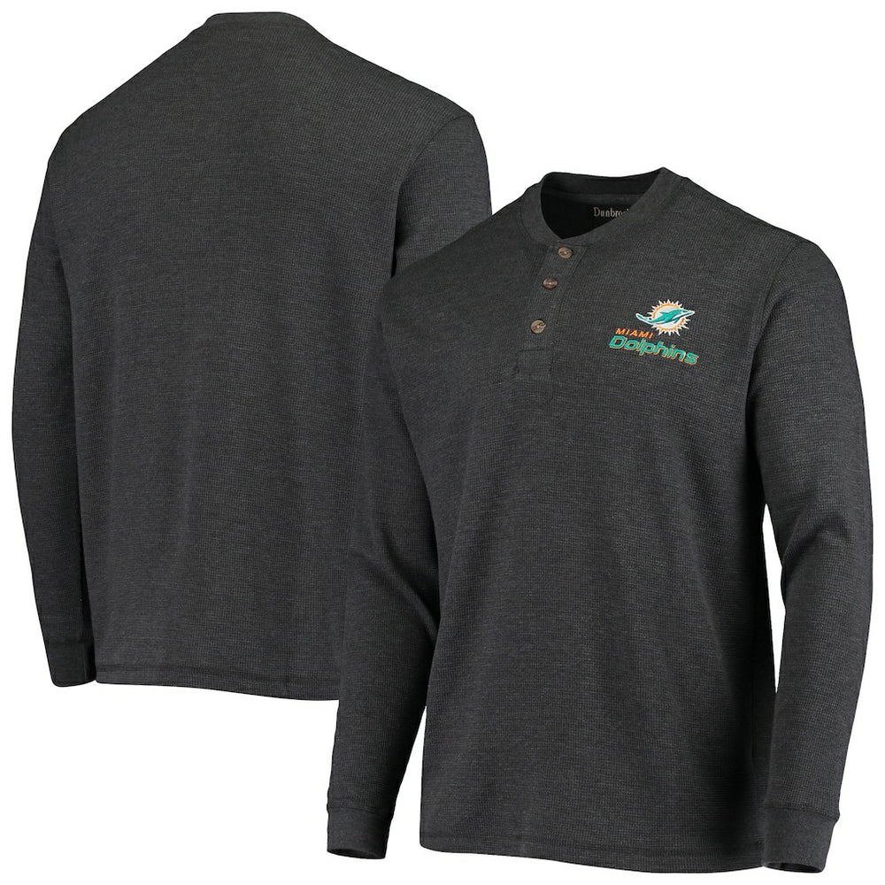 Miami Dolphins Dunbrooke Logo Maverick Thermal Henley Long Sleeve T-Shirt Charcoal - NFL