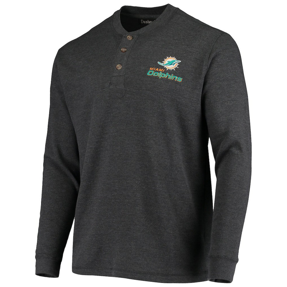 Miami Dolphins Dunbrooke Logo Maverick Thermal Henley Long Sleeve T-Shirt Charcoal - NFL
