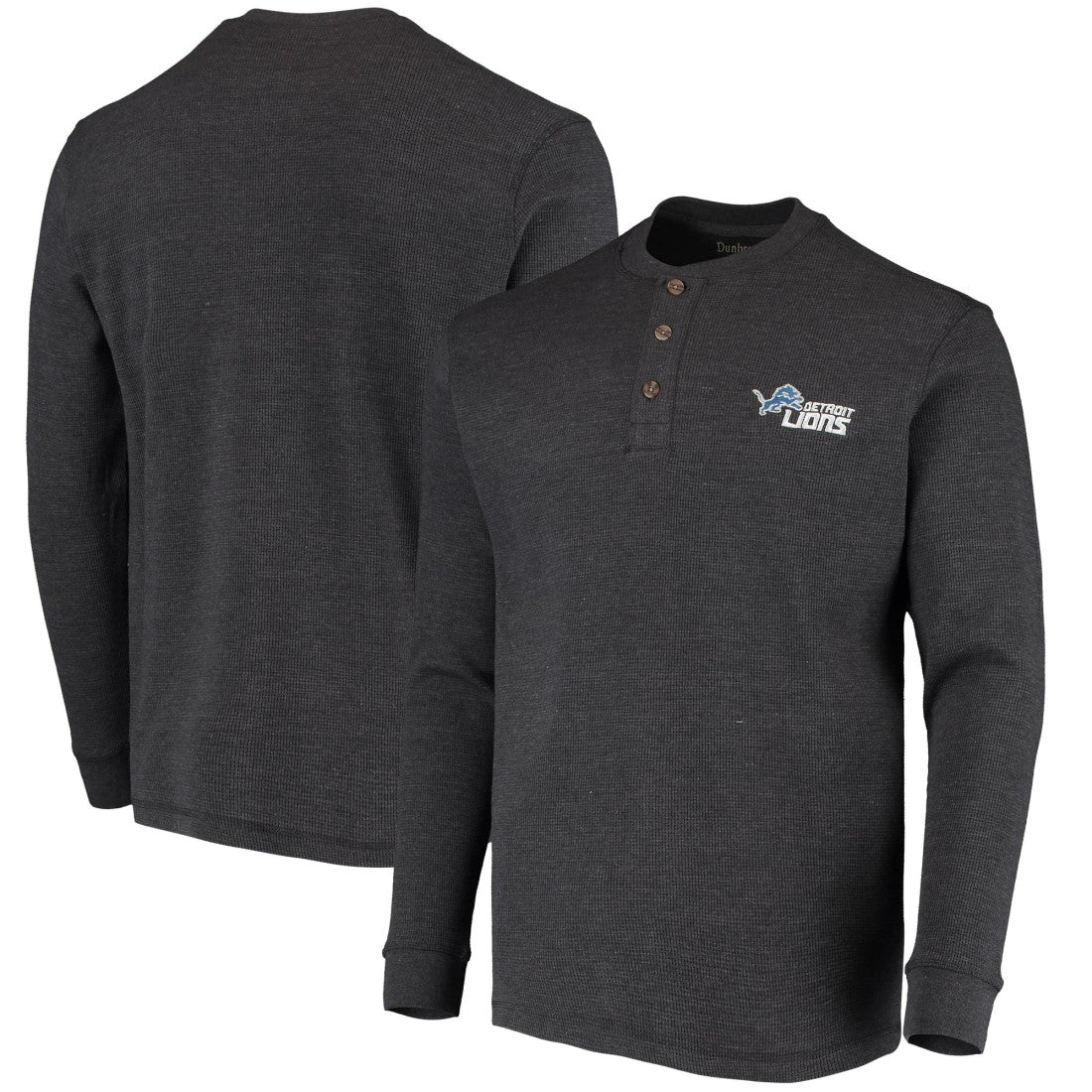 Detroit Lions Dunbrooke Logo Maverick Thermal Henley Long Sleeve T-Shirt Charcoal - NFL