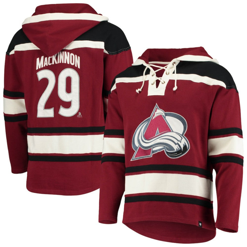 Nathan MacKinnon Colorado Avalanche - '47 Player Name & Number Lacer Pullover Hoodie Burgundy