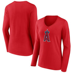 Los Angeles Angels Women's Official Logo Long Sleeve V-Neck T-Shirt Lifestyle