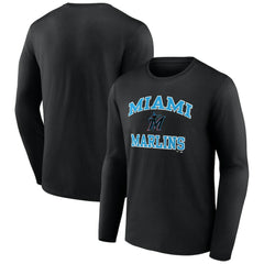Men's Black Miami Marlins Team Heart & Soul Long Sleeve T-Shirt Clearance
