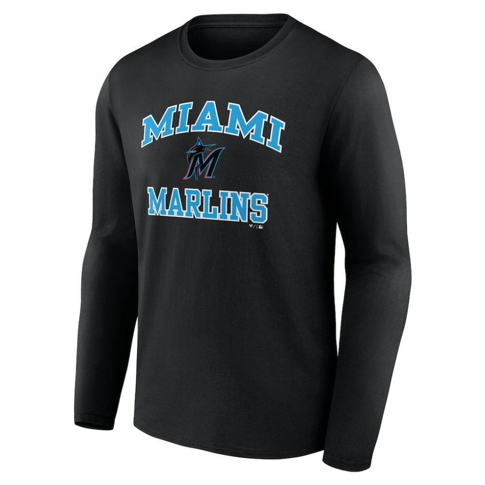 Men's Black Miami Marlins Team Heart & Soul Long Sleeve T-Shirt Clearance